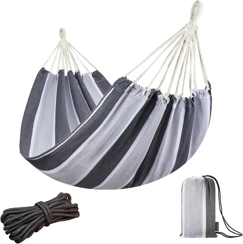 JoyView Brazilian Hammock for Single Preson Portable Hammock with Hanging Ropes & Carry Bag Large 78.8x39.4” for Patio 300LBS Capacity Perfect for Outdoor/Indoor - Grey Stripe - Image 1